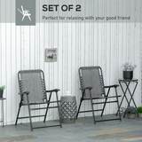 Outsunny Set of 2 Patio Folding Dining Chair Set Garden Outdoor Portable for Camping Pool Beach Deck Lawn with Armrest, Grey