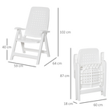 Outsunny Set of 2 Folding Plastic Dining Chairs with 4-Position Backrest, Reclining Armchairs for Indoor & Outdoor Events, Camping, White