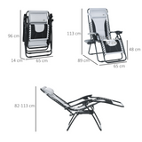 Outsunny Zero Gravity Chair, Folding Recliner, Patio Sun Lounger with Cup Holder, Adjustable Backrest, Padded Pillow for Outdoor, Patio, Deck, Poolside, Light Grey