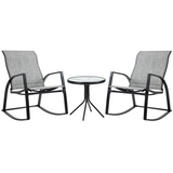 Outsunny 3 Pieces Outdoor Patio Bistro Set w/ 2 Rocking Chairs and Tempered Glass Table for Garden, Porch, Poolside, Grey