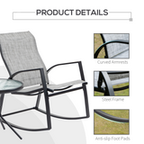 Outsunny 3 Pieces Outdoor Patio Bistro Set w/ 2 Rocking Chairs and Tempered Glass Table for Garden, Porch, Poolside, Grey