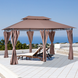 Outsunny 4m x 3(m) Metal Gazebo Canopy Party Tent Garden Pavillion Patio Shelter Pavilion with Curtains Sidewalls Khaki