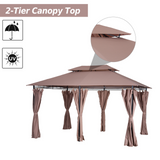 Outsunny 4m x 3(m) Metal Gazebo Canopy Party Tent Garden Pavillion Patio Shelter Pavilion with Curtains Sidewalls Khaki