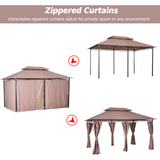 Outsunny 4m x 3(m) Metal Gazebo Canopy Party Tent Garden Pavillion Patio Shelter Pavilion with Curtains Sidewalls Khaki