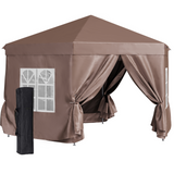 Outsunny 4x4m Hexagonal Garden Pop up Gazebo Marquee Party Tent Wedding Canopy Height Adjustable with Storage Bag - Brown