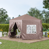 Outsunny 4x4m Hexagonal Garden Pop up Gazebo Marquee Party Tent Wedding Canopy Height Adjustable with Storage Bag - Brown