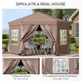 Outsunny 4x4m Hexagonal Garden Pop up Gazebo Marquee Party Tent Wedding Canopy Height Adjustable with Storage Bag - Brown