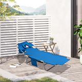 Outsunny Beach Chaise Lounge with Face Cavity & Arm Slots, Portable Sun Lounger, Reclining Lounge Chair 5-position Adjustable Backrest with Side Pocket, Pillow for Patio Garden Beach Pool, Blue