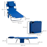 Outsunny Beach Chaise Lounge with Face Cavity & Arm Slots, Portable Sun Lounger, Reclining Lounge Chair 5-position Adjustable Backrest with Side Pocket, Pillow for Patio Garden Beach Pool, Blue