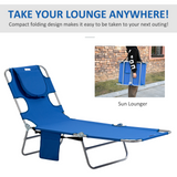 Outsunny Beach Chaise Lounge with Face Cavity & Arm Slots, Portable Sun Lounger, Reclining Lounge Chair 5-position Adjustable Backrest with Side Pocket, Pillow for Patio Garden Beach Pool, Blue