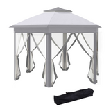 Outsunny Hexagon Patio Gazebo Pop Up Gazebo Outdoor Double Roof Instant Shelter with Netting, 4m x 4m, Grey