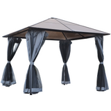 Outsunny 4 x 3(m) Garden Aluminium Gazebo Hardtop Roof Canopy Marquee Party Tent Patio Outdoor Shelter with Mesh Curtains & Side Walls - Grey