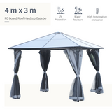 Outsunny 4 x 3(m) Garden Aluminium Gazebo Hardtop Roof Canopy Marquee Party Tent Patio Outdoor Shelter with Mesh Curtains & Side Walls - Grey