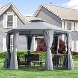 Outsunny 3 x 3(m) Hexagon Gazebo Patio Canopy Party Tent Outdoor Garden Shelter w/ 2 Tier Roof & Side Panel - Grey