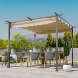 Outsunny 3 x 3(m) Metal Pergola Gazebo Awning Retractable Canopy Outdoor Garden Sun Shade Shelter Marquee Party BBQ Beige