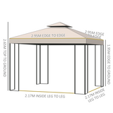 Outsunny 3 x 3 m Garden Metal Gazebo Marquee Patio Wedding Party Tent Canopy Shelter with Pavilion Sidewalls  (Beige)