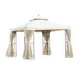 Outsunny 3(M)x3(M) Garden Gazebo Double Top Outdoor Canopy Patio Event Party Wedding Tent Backyard Sun Shade with Mesh Curtain Metal Frame - Cream White