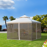 Outsunny 3(M)x3(M) Garden Gazebo Double Top Outdoor Canopy Patio Event Party Wedding Tent Backyard Sun Shade with Mesh Curtain Metal Frame - Cream White