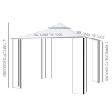 Outsunny 3(M)x3(M) Garden Gazebo Double Top Outdoor Canopy Patio Event Party Wedding Tent Backyard Sun Shade with Mesh Curtain Metal Frame - Cream White