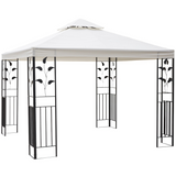 Outsunny 3 x 3m Outdoor Garden Steel Gazebo with 2 Tier Roof, Patio Canopy Marquee Patio Party Tent Canopy Shelter Vented Roof Decorative Frame - Cream