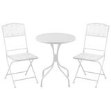 Outsunny Garden Bistro Set for 2 with Folding Chairs and Round Table, Metal Balcony Furniture for Outdoor Indoor Use, White