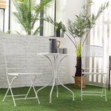 Outsunny Garden Bistro Set for 2 with Folding Chairs and Round Table, Metal Balcony Furniture for Outdoor Indoor Use, White