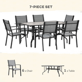 Outsunny 7 Piece Garden Dining Set, Armchairs and Table with Parasol Hole, 6 Seater Outdoor Patio Furniture with Texteline Seat for Backyard, Deck and Balcony, Grey