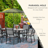 Outsunny 7 Piece Garden Dining Set, Armchairs and Table with Parasol Hole, 6 Seater Outdoor Patio Furniture with Texteline Seat for Backyard, Deck and Balcony, Grey