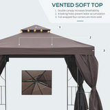 Outsunny 3 x 3 m Garden Metal Gazebo Marquee Patio Wedding Party Tent Canopy Shelter with Pavilion Sidewalls (Brown)