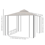 Outsunny 3 x 3 M Garden Gazebo Patio Party Tent Shelter Outdoor Canopy Double Tier Sun Shade Metal Frame Beige