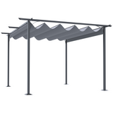 Outsunny 3.5M X 3.5M Metal Pergola Gazebo Awning Retractable Canopy Outdoor Garden Sun Shade Shelter Marquee Party BBQ, Grey