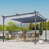 Outsunny 3.5M X 3.5M Metal Pergola Gazebo Awning Retractable Canopy Outdoor Garden Sun Shade Shelter Marquee Party BBQ, Grey