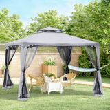 Outsunny 3 x 3 Meter Metal Gazebo Garden Outdoor 2-tier Roof Marquee Party Tent Canopy Pavillion Patio Shelter with Netting - Grey