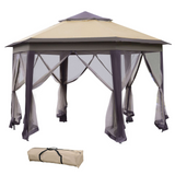 Outsunny Hexagon Patio Gazebo Pop Up Gazebo Outdoor Double Roof Instant Shelter with Netting, 4m x 4m, Beige