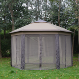 Outsunny Hexagon Patio Gazebo Pop Up Gazebo Outdoor Double Roof Instant Shelter with Netting, 4m x 4m, Beige