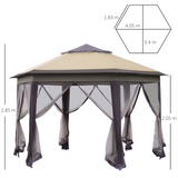 Outsunny Hexagon Patio Gazebo Pop Up Gazebo Outdoor Double Roof Instant Shelter with Netting, 4m x 4m, Beige