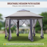 Outsunny Hexagon Patio Gazebo Pop Up Gazebo Outdoor Double Roof Instant Shelter with Netting, 4m x 4m, Beige