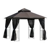 Outsunny 3 x 3 Meter Metal Gazebo Garden Outdoor 2-tier Roof Marquee Party Tent Canopy Pavillion Patio Shelter with Netting and Shelf Coffee