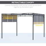 Outsunny 3 x 3(m) Steel Pergola Gazebo Garden Shelter with Retractable Roof Canopy for Outdoor, Patio, Dark Grey