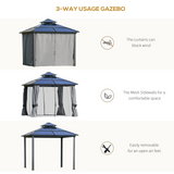 Outsunny 3 x 3(m) Polycarbonate Hardtop Gazebo Canopy with Double-Tier Roof and Aluminium Frame, Garden Pavilion with Mosquito Netting and Curtains