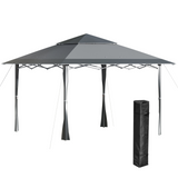 Outsunny 4 x 4m Pop-up Gazebo Double Roof Canopy Tent with UV Proof, Roller Bag & Adjustable Legs Outdoor Party, Steel Frame, Dark Grey