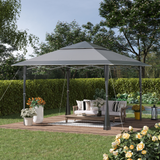 Outsunny 4 x 4m Pop-up Gazebo Double Roof Canopy Tent with UV Proof, Roller Bag & Adjustable Legs Outdoor Party, Steel Frame, Dark Grey