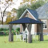 Outsunny 3 x 3(m) Hardtop Gazebo Canopy with Polycarbonate Roof, Steel & Aluminium Frame, Garden Pavilion with Mosquito Netting and Curtains, Black