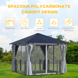 Outsunny 3 x 3(m) Hardtop Gazebo Canopy with Polycarbonate Roof, Steel & Aluminium Frame, Garden Pavilion with Mosquito Netting and Curtains, Black