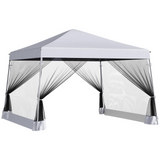 Outsunny 3 x 3 m Outdoor Garden Pop-up Gazebo Canopy Tent Sun Shade Event Shelter Folding with Adjustable Height, Mesh Screen Side Walls - White