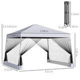 Outsunny 3 x 3 m Outdoor Garden Pop-up Gazebo Canopy Tent Sun Shade Event Shelter Folding with Adjustable Height, Mesh Screen Side Walls - White