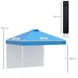 Outsunny 3x3(M) Pop Up Gazebo Tent with 1 Sidewall, Roller Bag, Adjustable Height, Event Shelter Tent for Garden, Patio, Blue