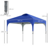 Outsunny 3 x 3 (M) Pop Up Gazebo, Foldable Canopy Tent with Carry Bag with Wheels and 4 Leg Weight Bags for Outdoor Garden Patio Party, Blue