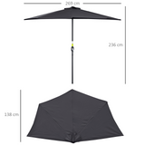 Outsunny 2.7m Balcony Half Parasol 5 Steel Ribs Construction Garden Outdoor Umbrella Grey