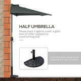 Outsunny 2.7m Balcony Half Parasol 5 Steel Ribs Construction Garden Outdoor Umbrella Grey